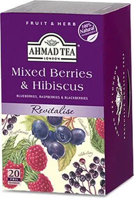 Produktbild von Ahmad Tea Mixed Berries & Hibiscus Frchtetee, 20 Teebeutel, 40g  Beeren-Hibiskus-Mischung koffeinfrei