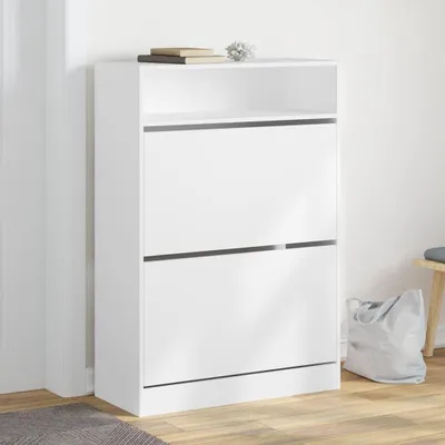 Image de Meuble à chaussures avec 2 compartiments à abattants pour ranger les chaussures - Rangement en bois blanc