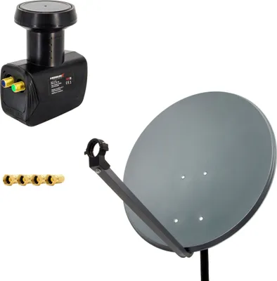Produktbild von PremiumX 60cm Satellitenschüssel Stahl Anthrazit SAT Twin LNB 4x F-Stecker