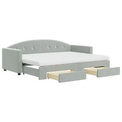 Produktbild von vidaXL Tagesbett Ausziehbar mit Schubladen Hellgrau 80x200 cm Samt