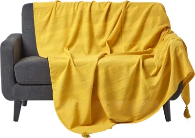 Obrázek produktu pro HOMESCAPES Přehoz na postel Rajput, 100% bavlna, žlutý, 225 x 255 cm