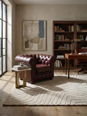 Produktbild von Wollteppich Wellen Abstrakt, Wohnzimmer Beige Rechteckig 200x290 | 100% Wolle, Rücken aus 100% Baumwolle | Florhöhe: 14 cm | Handgetuftet