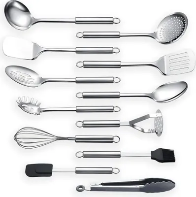 Produktbild von Kochbesteck-Set 12-teiliges Edelstahl-Küchengerät Set Küchenhelfer Kochgeschirr, Kochzubehör, Hochwertige, Professionelles Küchengeschirr, Langlebig