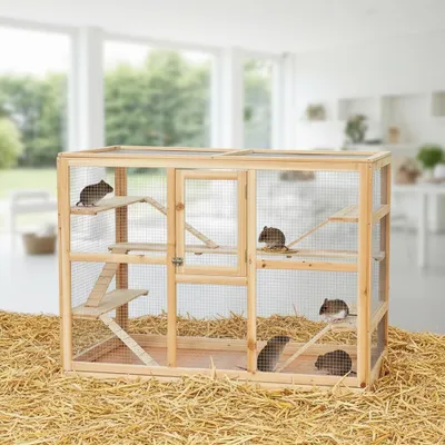 Produktbild von Freilaufgehege Holz Nagerkäfig Hamstervilla Mäusestall geräumig