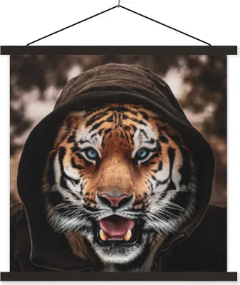 Produktbild von MuchoWow® Textilposter Tiger - Kleidung - Blau 90x90 cm mit schwarzem Rahmen - Magnetisches