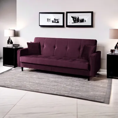 Produktbild von Sofa Luna Schlafsofa im skandinavisches Stil, Couch mit Schlaffunktion und Bettkasten, Polstersofa für Wohnzimmer 213 cm Farbe: Paris 145 – weinrot