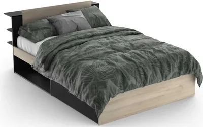Image de Lit combiné avec espace de rangement - 140 x 190/200 cm - Couleurs bois & noir - ERALIA