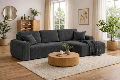 Produktbild von Kaiser Möbel Ecksofa mit Schlaffunktion und Bettkasten L-Form Ivo XL, Cordstoff Poso, Grau, Rechts