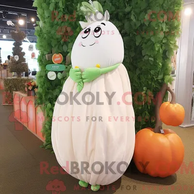 Produktbild von Maskottchenfigur REDBROKOLY einer Pfirsichbohnenranke mit Brautkleid und Geldbörse