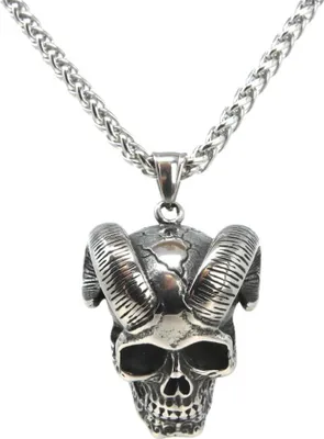 Produktbild von Lederkette Edelstahlkette 316L HÖRNER SKULL 60 cm Edelstahl 05-06