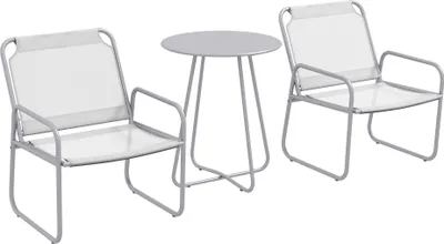 Produktbild von 3-teiligesGartenmöbelset,2StühlemitatmungsaktivemStoffbezug,1runderTischØ60cm,Hellgrau