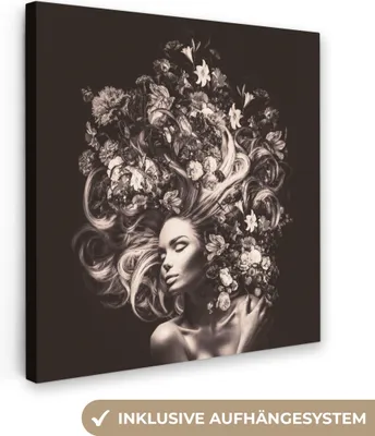 Produktbild von MuchoWow® - Leinwandbilder - Blumen - Frau - Natur, Wandbild, Wanddeko Bilder Wohnzimmer, 90x90 cm
