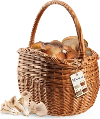 Obrázok produktu pre KADAX prútený košík na huby, oválny košík na nákup, robustný piknikový košík s rukoväťou (hnedý, 41x25x44cm)