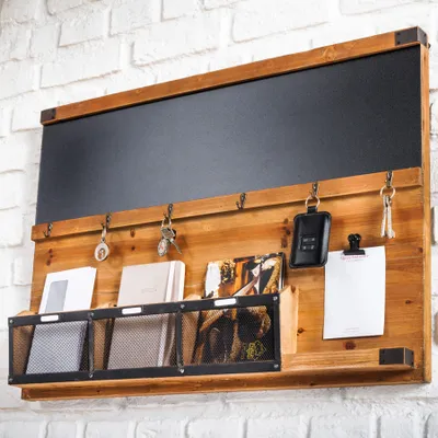 Produktbild von Wandboard HERITAGE 80cm natur Pinie 6 Haken Kreidetafel Schlüsselbrett