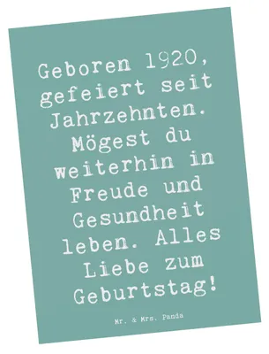 Produktbild von Mr. & Mrs. Panda Postkarte Spruch 1920 Geburtstag - Meeresbrise - Geschenk, Freude und Gesundheit leben, Ansichtskarten, Grußkarte, liebevolles, Postkarten, Ansichtskarte