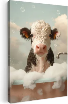 Produktbild von MuchoWow® - Leinwandbilder - Kalb - Kuh - Bad - Tiere, Wandbild, Wanddeko Bilder Wohnzimmer, 20x30 cm