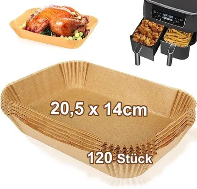 Obrázek produktu pro 120 kusů pečicího papíru do horkovzdušné fritézy, 20,5 x 14 cm, pečicí papír na smažení