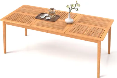 Produktbild von Outdoor-Esstisch für 8 Personen, 200 x 90 cm großer rechteckiger Terrassentisch aus Akazienholz mit 5 cm Schirmloch, Picknicktisch, Natur