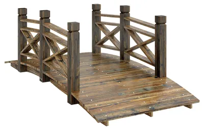 Produktbild von Outsunny Holzbrücke mit Geländer Gartenbrücke aus Tannenholz Teichbrücke