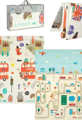 Immagine prodotto di HUMBI Tappetino per bambini per gattonare Tappetino in schiuma XPE bifacciale Flatbar lavabile 150x180x1cm London Bus Street City