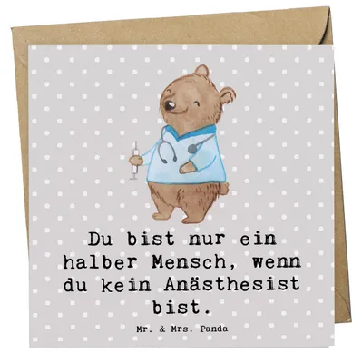 Produktbild von Mr. & Mrs. Panda Grußkarte Anästhesist Herz - Grau Pastell - Geschenk, Lustig, Krankenhaus, faltkarte, Glückwunschkarte, Klappkarte, Studium, Spruch, doppelkarte