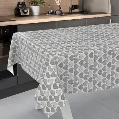 Produktbild von Tischdecke Shabby Chic Herz Grau 120x140cm Schnittkante Wachstuch abwaschbar