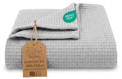 Produktbild von Babydecke Waffeldecke Waffelpiqué Ganzjahresdecke Baumwolle 100x150 cm Grau