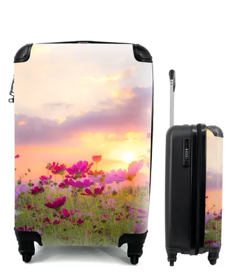 Produktbild von MuchoWow® Koffer Handgepäck Trolley Rollkoffer Kleine Reisekoffer mit 4 Rollen - Sonnenuntergang - Blumen - Rosa - Natur - Grün - Cabin Size < 55x40x23 cm & 55x40x20 cm - Fotokoffer - Kabinenkoffer - Boardgepäck - Reise-Box - Reisekoffer - Reisegepäck - Koffer mit Bild - Trolley für Kinder
