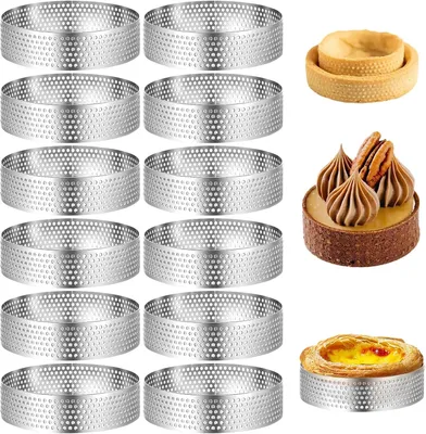 Produktbild von Mousse-Tartelettformen – Set mit 12 Stück – Dessertringe mit Löchern – 6 cm – Tortenformen – Klein – Dessert – Ringe – Für Torten