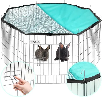 Produktbild von Freilaufgehege Freigehege Laufgehege für Kleintiere Haustiere,Tür Netz, Sonnenschutz, Metallgitter, Freilauf Tiere Ø 151cm, Umfang 464cm, Element 58cm