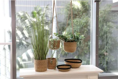 Produktbild von 12x Übertopf Seegras 3er Set Korb Körbe Hängeampel Blumenkübel Pflanzenboxen