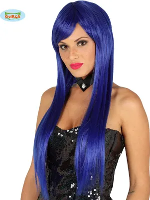Produktbild von Dämon Karneval Perücke Lang Elegant Glatt Erwachsene Verschiedene Farben Stilvoll Fasching Haarmode, Farbe: Blau