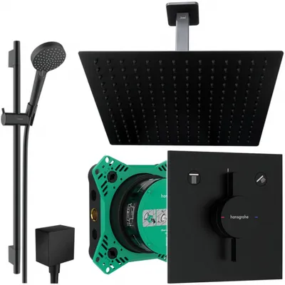 Produktbild von Hansgrohe und Jowi Unterputz Duschsystem Schwarz, mit 650mm Brausestange, Duscharmatur DuoTurn E, Deckenanschluss