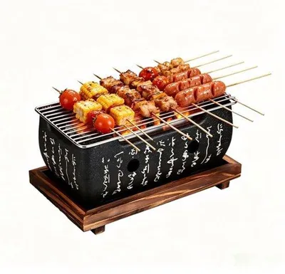 Productafbeelding van Houtskoolbarbecue Mini Houtskoolgrill - 36x13x18 cm - Aluminium - Zwart - Voor Camping En Picknick