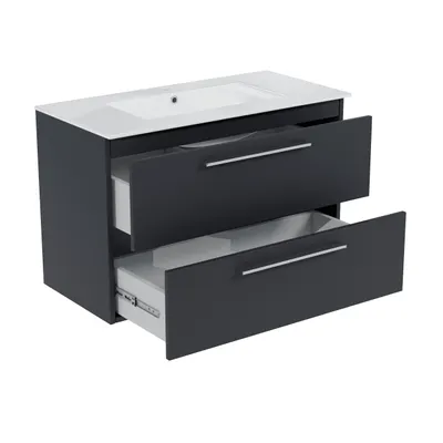 Produktbild von Paplinskimoebel badezimmer wandschrank, doppelschrank 80 cm unter waschbecken, langer badezimmerschrank graphit matt 80 x 51,5 x 40 cm
