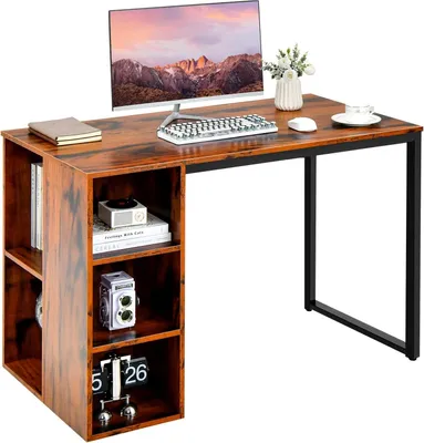 Produktbild von COSTWAY Biurko z 5 przegrodami, biurko komputerowe z metalową ramą, nowoczesne biurko do pracy, drewniane biurko biurowe, stolik pod komputer, 115 x 59,5 x 75 cm (rustykalny brąz)