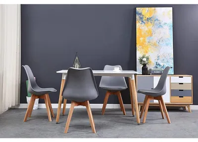 Immagine prodotto di Tavolo da pranzo rettangolare con 4 sedie, bianco/grigio, in legno massello, dimensioni 110x70x74 cm