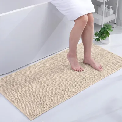 Productafbeelding van Badmat van chenille, antislip, wasbaar, 60x120 cm, beige