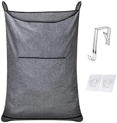 Obrázek produktu pro Malý závěsný koš na prádlo, prostorově úsporný koš na prádlo a koš na prádlo na dveře (89 x 56 cm, šedý)