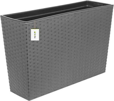 Produktbild von Blumenkasten Blumentopf 2 in 1 Topf aus Kunststoff mit Einsatz Innen, Rattan-Struktur Graphit H 36 cm Länge 56 cm