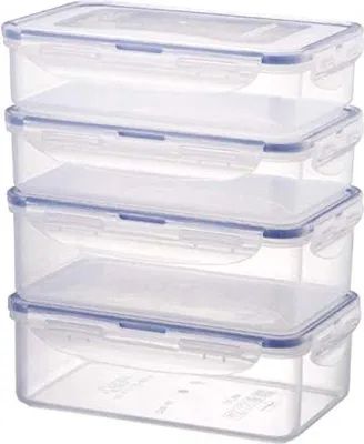 Produktbild von Unyqoos® LOCK & LOCK Vorratsdosen 4-tlg., stapelbare rechteckige Frischhaltedosen aus transparentem Kunststoff, BPA-frei, auslaufsicher — 2×0,8 l & 2×1 l
