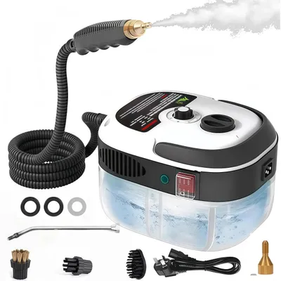 Obrázek produktu pro 2500W ruční parní čistič, 10s generace páry 105 ℃/3 bar vysokotlaké páry, 1000ML průhledná nádrž odolná proti kyselinám, 6 rychlostí páry + 3 kartáče