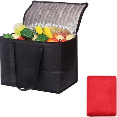 Produktbild von 35L faltbare Kühltasche, thermische Tasche mit Picknickdecke, tragbare isolierte Tasche als Picknicktasche, faltbare Tiefkühltasche für Ausflüge im Freien, Wandern, Grillen, Camping, Lebensmitteltransport