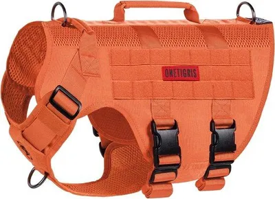 Image de Harnais anti-traction Unyqoos® pour chien – Harnais de poitrine respirant en mesh, fabriqué en nylon 1000D, réglable, tailles M/L/XL (M : tour de cou 40–58 cm, tour de poitrine 60–81 cm, hauteur 38 cm), 3 anneaux en acier inoxydable en forme de D, 2 poignées, système MOLLE