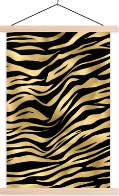 Produktbild von MuchoWow® Textilposter Muster - Zebra - Gold 40x60 cm mit holzfarbenen Rahmen - Poster