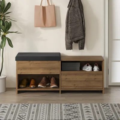 Image de Skye Decor, Filux Bench - Hitit, meuble à chaussures, 100 % PANNEAUX DE PARTICULES MÉLAMINÉS, Hitit, 120,3 x 40,5 x 51 cm