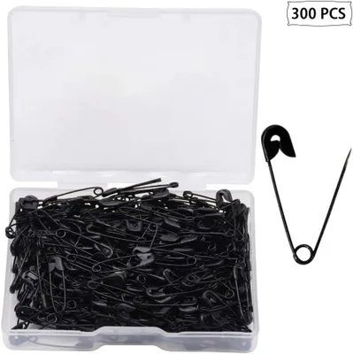 Image de Épingles de sécurité, 300 pièces, nickelées, de différentes tailles, pour travaux manuels, couleur noire, 18 mm