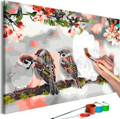 Image de Peinture par numéros Animaux Oiseaux Arbre Nature 50x40 cm Kit de peinture avec cadre en bois sur toile pour adultes Enfants Peinture peinte à la main Kit DIY