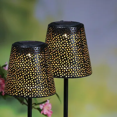 Produktbild von LED Solar Gartenleuchten Blumenmuster - Gartenstecker - H: 58cm - Lichtsensor - schwarz - 2 2St.