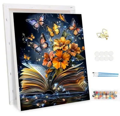 Produktbild von Malen Nach Zahlen Erwachsene mit Rahmen Blumen Schmetterling DIY Leinwand 30x40cm